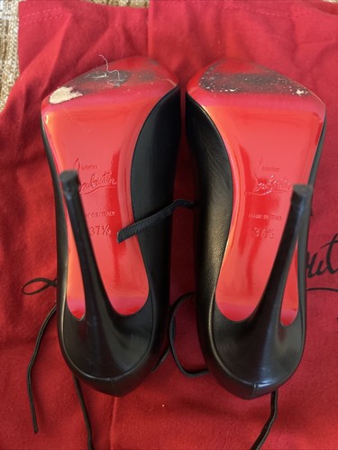 7 / 37.5 Christian Louboutin Black Conclusive Pointed Toe Ankle Strap Pump Shoes - Picture 8 of 11