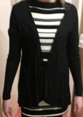 New Womens Peacocks Black Long Sleeve Waterfall Cardigan Size 8 - Image 1 of 4