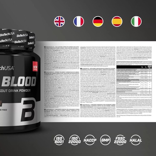 BIOTECH USA BLACK BLOOD CAF+300 GRAM - INTENSIVE PRE-WORKOUT ENERGY AND FOCUS - Picture 4 of 7