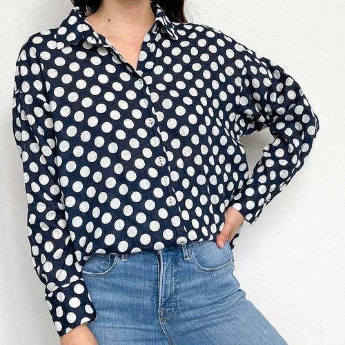 black and white polka dot button down shirt