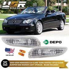Clear Front Bumper Side Marker Lights Pair For 2003-2009 Mercedes Benz W209 CLK