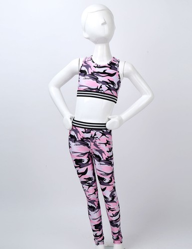 Kids Girl's Crop Top With Pants Gymnastics Sweatsuit Dance Tracksuits Pullover - Picture 11 of 19