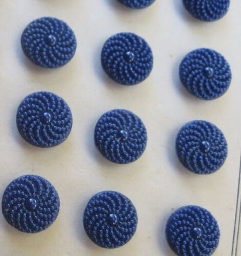 Card of 24 ~ 1/2" Flat Navy Blue Pinwheel Dot Glass Buttons~Pre WWII - NOS - Picture 2 of 3