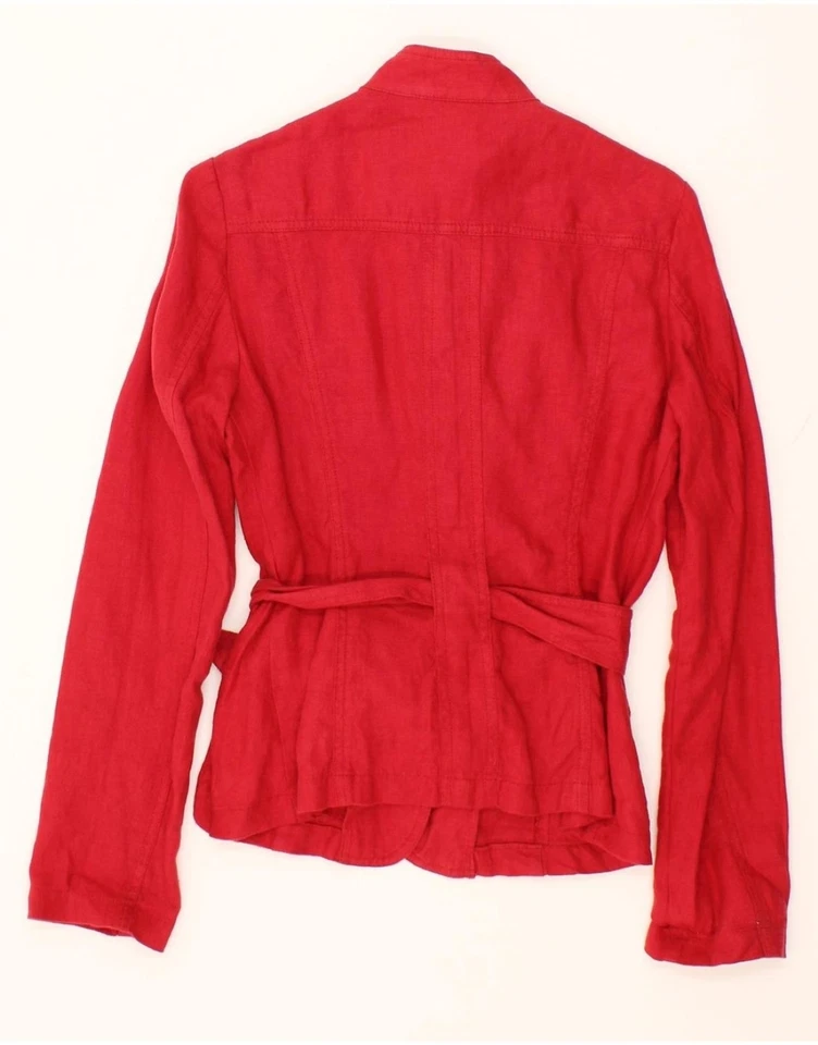 BENETTON Womens Utility Jacket IT 38 XS Red Linen CX36 - Image 2 of 3