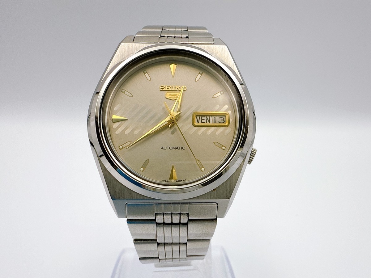 Vintage SEIKO 5 7009-876A Men's Automatic Gray Gold Dial Watch JP