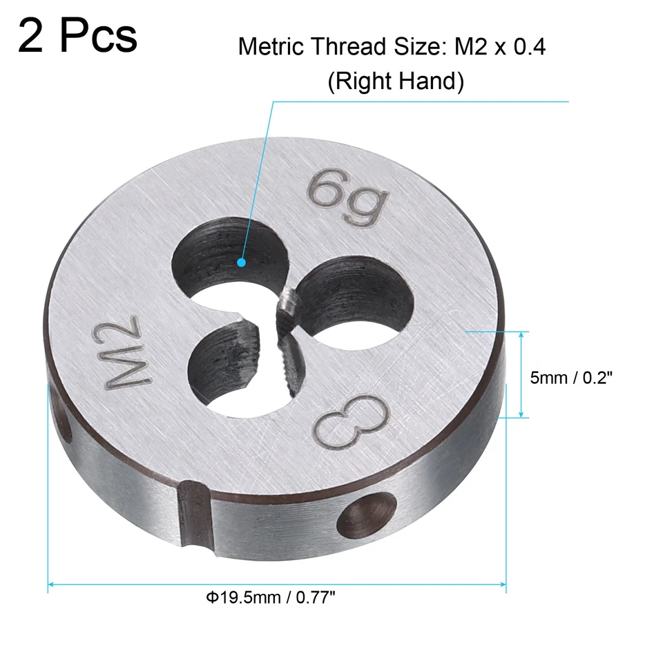 2pcs Round Threading Die M2 x 0.4 Thread Right Hand Screw Cutting Fixed Dies Foto 2 de 4