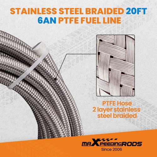 20FT AN6 -6AN PTFE Fitting Stainless Steel Braided Oil Fuel Hose Line Kit new - Bild 5 von 18