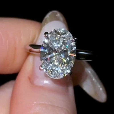 2.5CTW Oval Cut D Moissanite Hidden Halo Wedding Ring 14k White Gold Plated