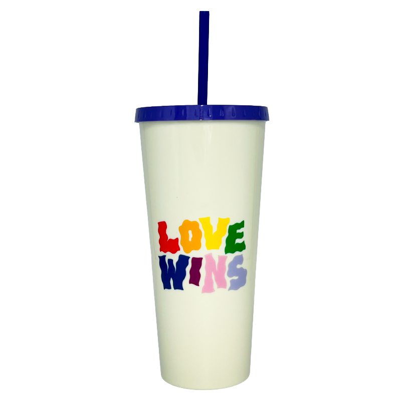 Tumbler Water Cup With Straw Rainbow Colours Reusable Love Wins