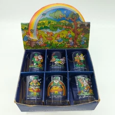 Set 6 Leprechaun 1oz Whiskey Glasses Hand Decorated in Ireland Celtic Orig Box 