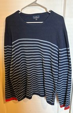 Brooks Brothers Mens XL Nautical Stripe Crewneck Sweater Navy Cotton Logo Cuff