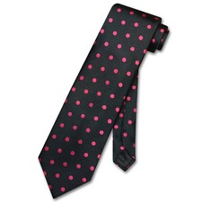 Vesuvio Napoli NeckTie BLACK w HOT PINK FUCHSIA Polka Dots Design Mens Neck Tie