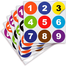 Multicolor Consecutive Number Stickers   1 to 50, 2-Inch, 1 Set   Vinyl Self Adh