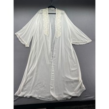 VTG Flora Nikrooz White Sheer Robe Lace Trim Long Kimono Open Front Bridal