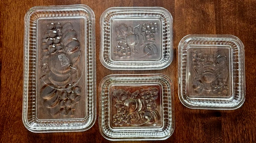 Vtg Federal Glass Co. Refrigerator Glass Dishes Set Embossed Fruit - Extra Lid