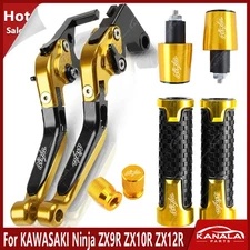 For Kawasaki Ninja ZX9R ZX12R CNC Brake Clutch Levers Handle Grips Cap Set Gold
