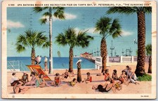 St Petersburg Florida FL, 1937 Spa Bathing Beach, Recreation Pier, Palm Postcard