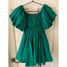 Princess Polly Green Smocked Puff Sleeve Mini Dress Square Neck Sz 4 Babydoll