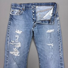Vintage Levis 501 Jeans Mens 36x36 Blue Y2K Thrashed Destroyed Denim Pants Faded