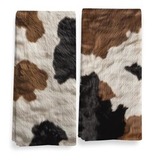 Western Farmhouse Cow Print Kitchen Towels - Decorative Set, Rustic Cow Lover