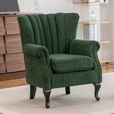 Chenille Accent Chair Wingback Armchair with Wood Frame for Living Room Green UK
