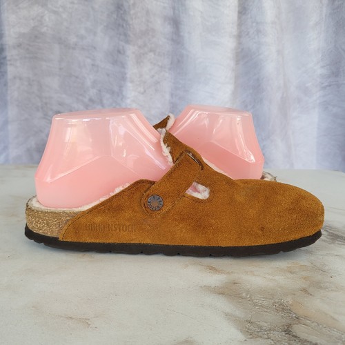 Birkenstock Boston Clog Suede Shearling Women's Size 39 Tan - Picture 10 of 15