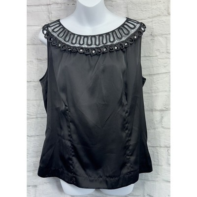 Coast Satinbluse schwarz Größe 16 passt 14 Party Diamanten Spitze Ausschnitt Reißverschluss seitlich Oberteil