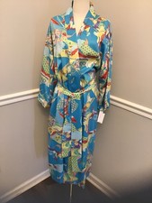 Natori Cruz Womens Satin "Floral Crane" Kimono Belted Robe w/ Pockets- L- NWT