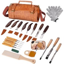 Premium Professional Wood Carving Kit - 28pcs wood carving Tools set Brown