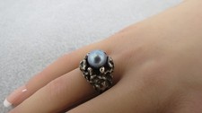 Vtg Brutalist Sterling Silver Ring Genuine Pearl Size 5.5 Circa 60s 9.35 Grams