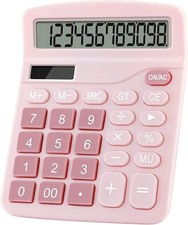 Cute Desktop Basic Calculator for Kids, Dual Solar and Battery Power, Pink 