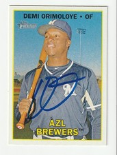 Demi Orimoloye Signed 2016 Topps Heritage Minors Card #109 Auto Brewers COA