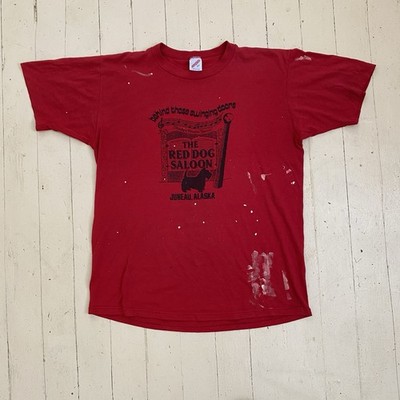 Vintage Red Dog Saloon Shirt Large Distressed Paint Splattered 80s 90s