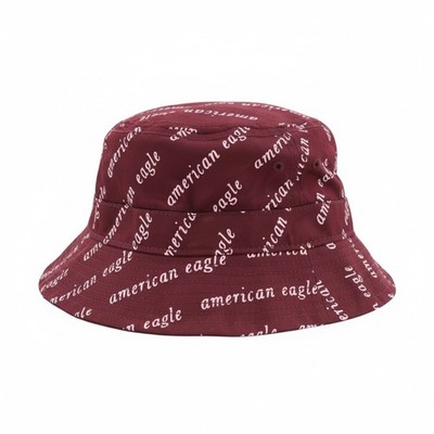 American Eagle Outfitters Damen Bucket Hut L/XL Bordeaux Logo Print Polyester
