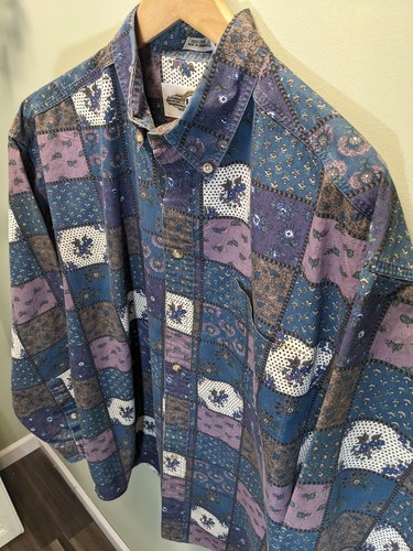 Vintage 90s I.N.C International Concepts Button-down Patchwork Shirt Medium Prep - Picture 12 of 20