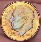 2018-P Roosevelt Dime Beautiful Lustrous Gold/Rainbow Toned Coin   #7