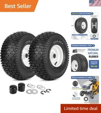 15x6.00-6 Flat-Free Rubber Mower Tire and Wheel Set - 2 Pcs Durable Replacement