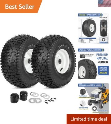 15x6.00-6 Flat-Free Rubber Mower Tire and Wheel Set - 2 Pcs Durable Replacement