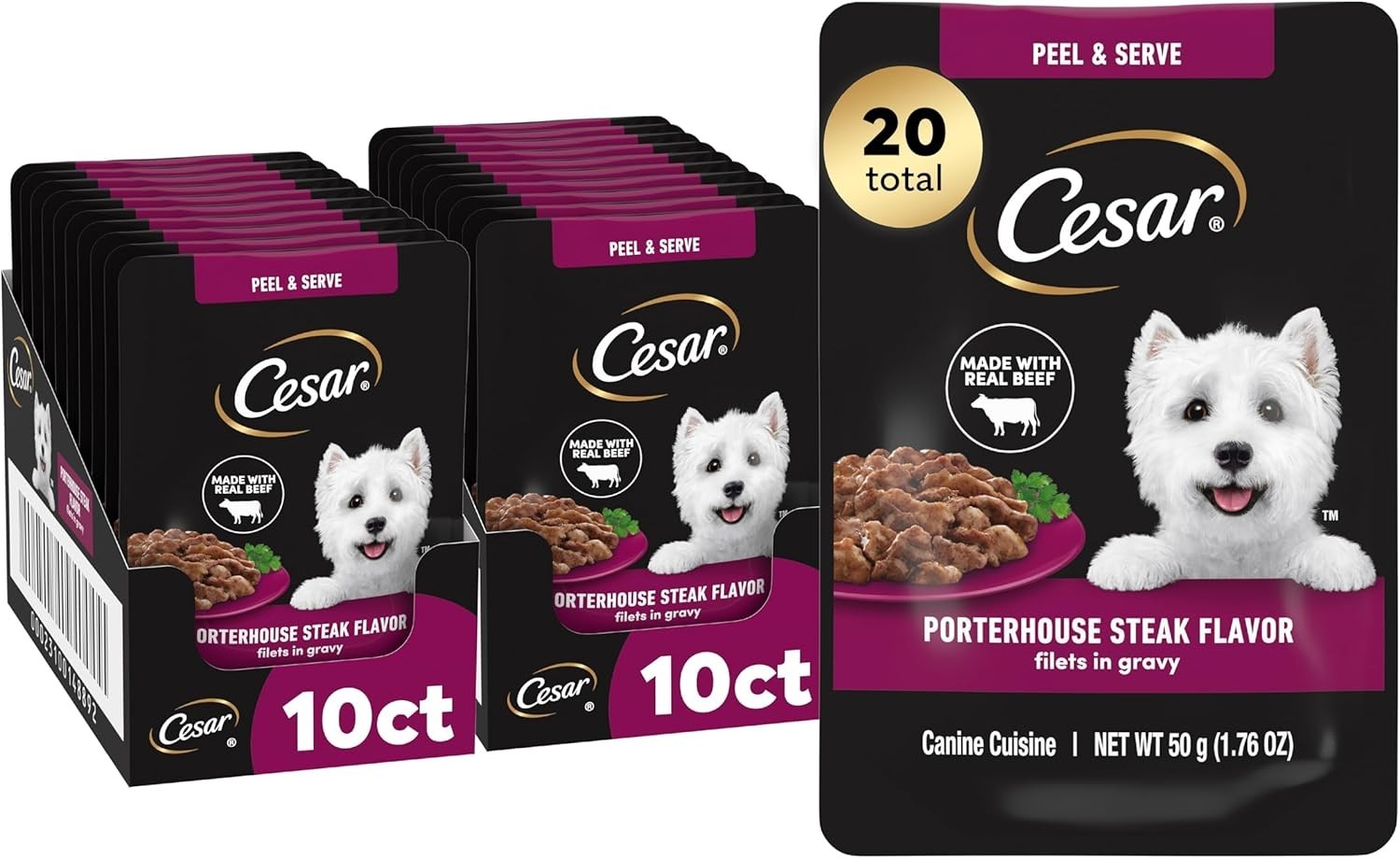 Cesar Filets in Gravy Wet Dog Food, Porterhouse Steak Flavor