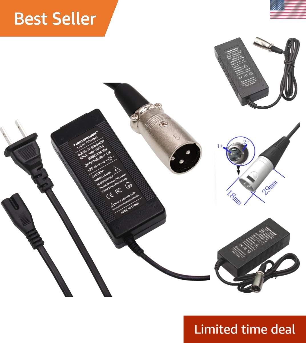 54.6V Charger 48V XLR Replacement Charger 54.6 Volt Output 1.5A for 48 V 13S ...