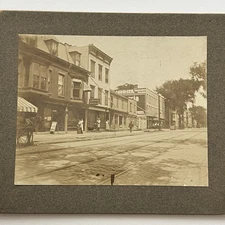 Antique Photograph On Board City Street View Buildings Possibly Steubenville OH