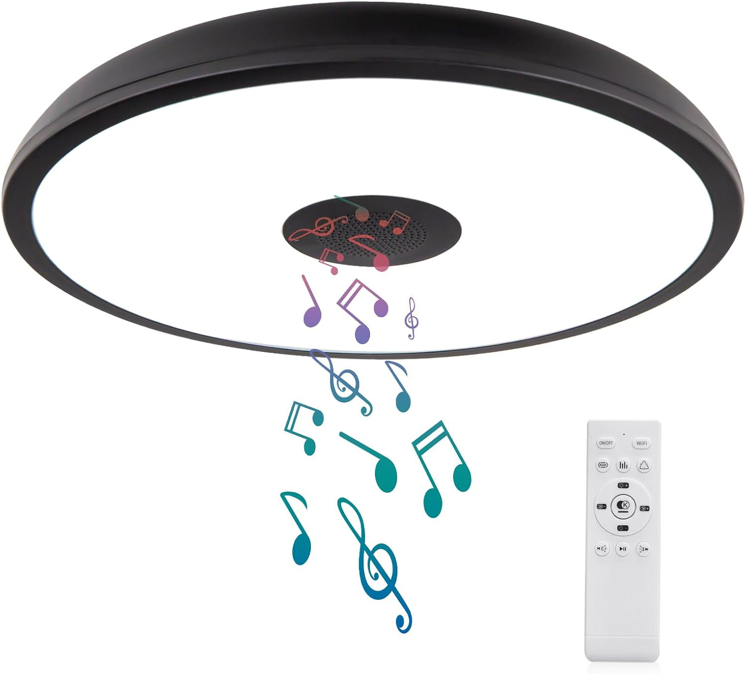 Plafonnier LED noir étanche IP44 avec haut-parleur Bluetooth anti-humidité