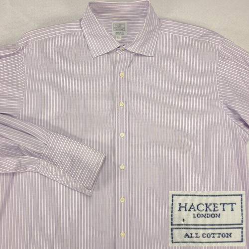 Hackett, Hackett London Mens Dress Shirt 16.5 35 Purple Stripe French Cuff Vintage Cotton