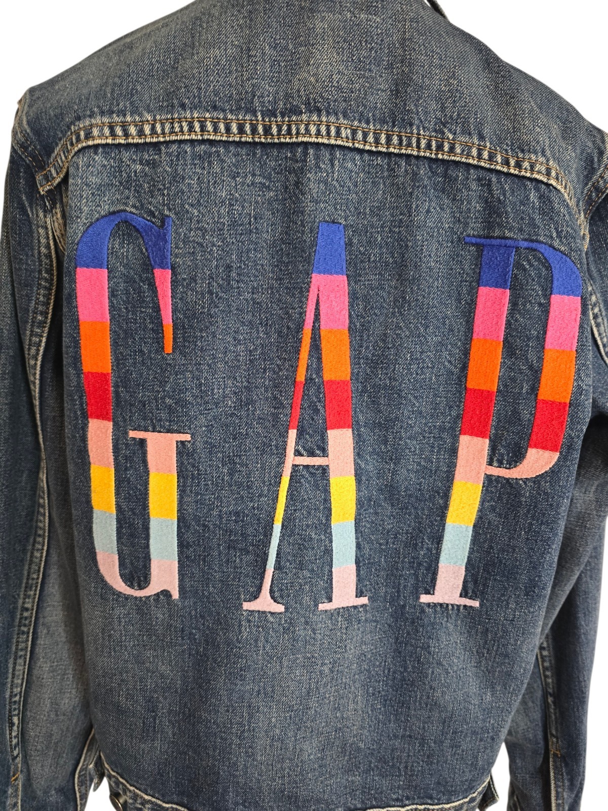 Gap Blue Patchwork Detail Rainbow Embroidered "Ga… - image 1