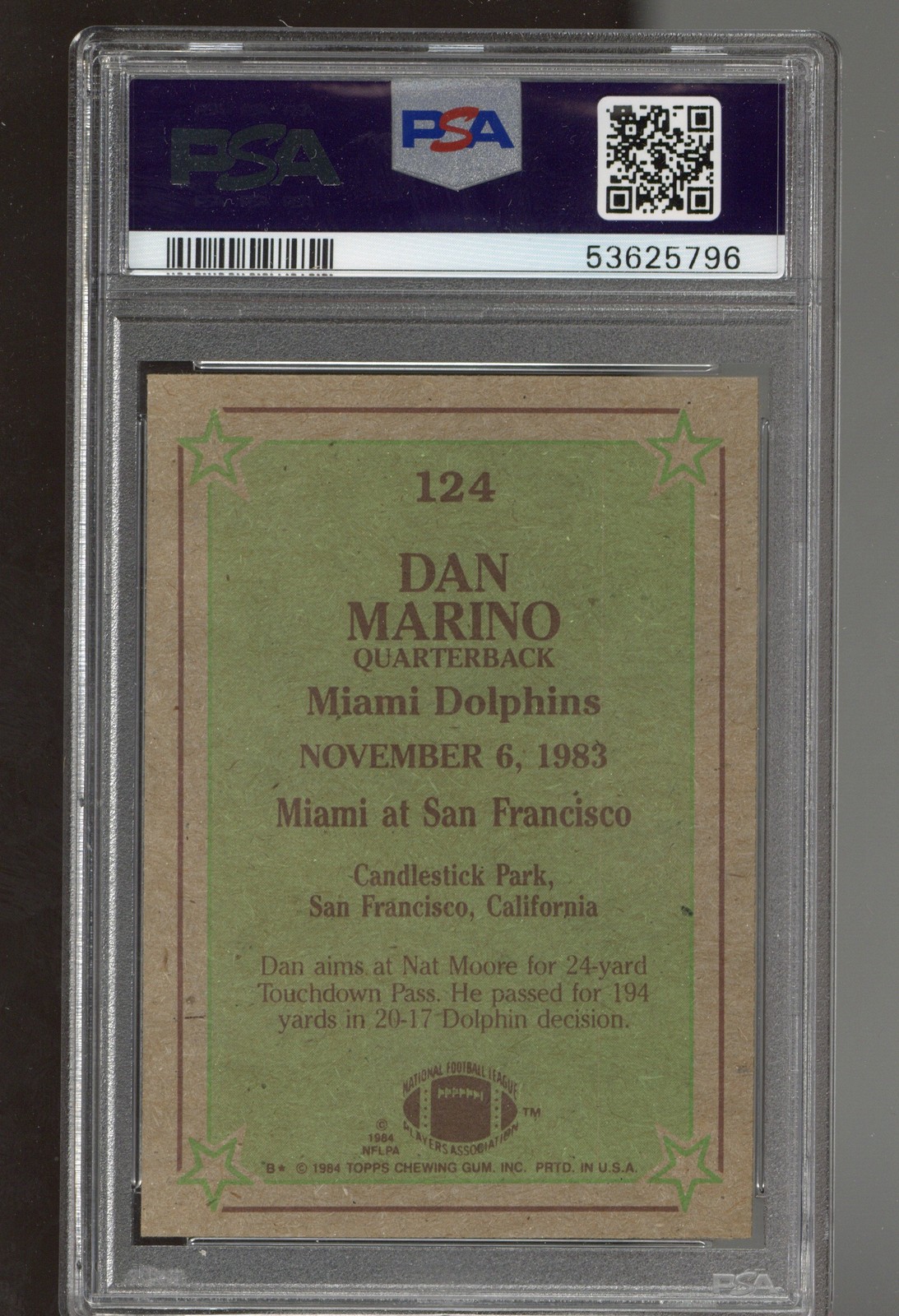 1984 Topps #124 Dan Marino PSA 9 view 2