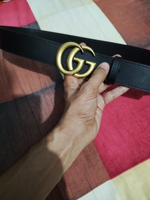 GUCCI ゴールド×ブラック ベルト Gucci Gold GG Buckle Black leather Belt Wide 1.5