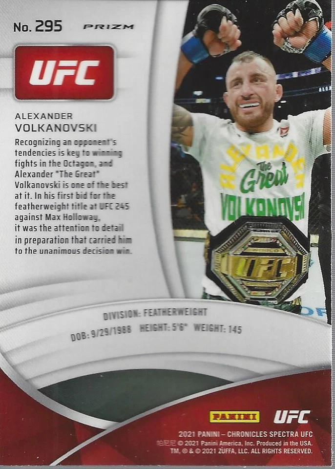 2021 Panini Spectra UFC Silver #295 Alexander Volkanovski - UFC - Image 2 of 2