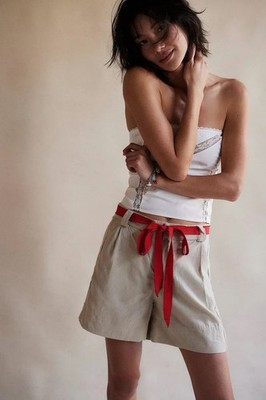 NWOT Free People Perfect Prep Linen Blend Trouser Shorts in Light Sand Sz 2