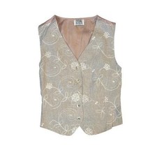 Vintage Star CCC Vest Beige Floral Embroidered Lined Button Front Waistcoat