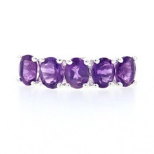 Silver Amethyst Five-Stone Ring - 925 Oval Cut 1.50ctw